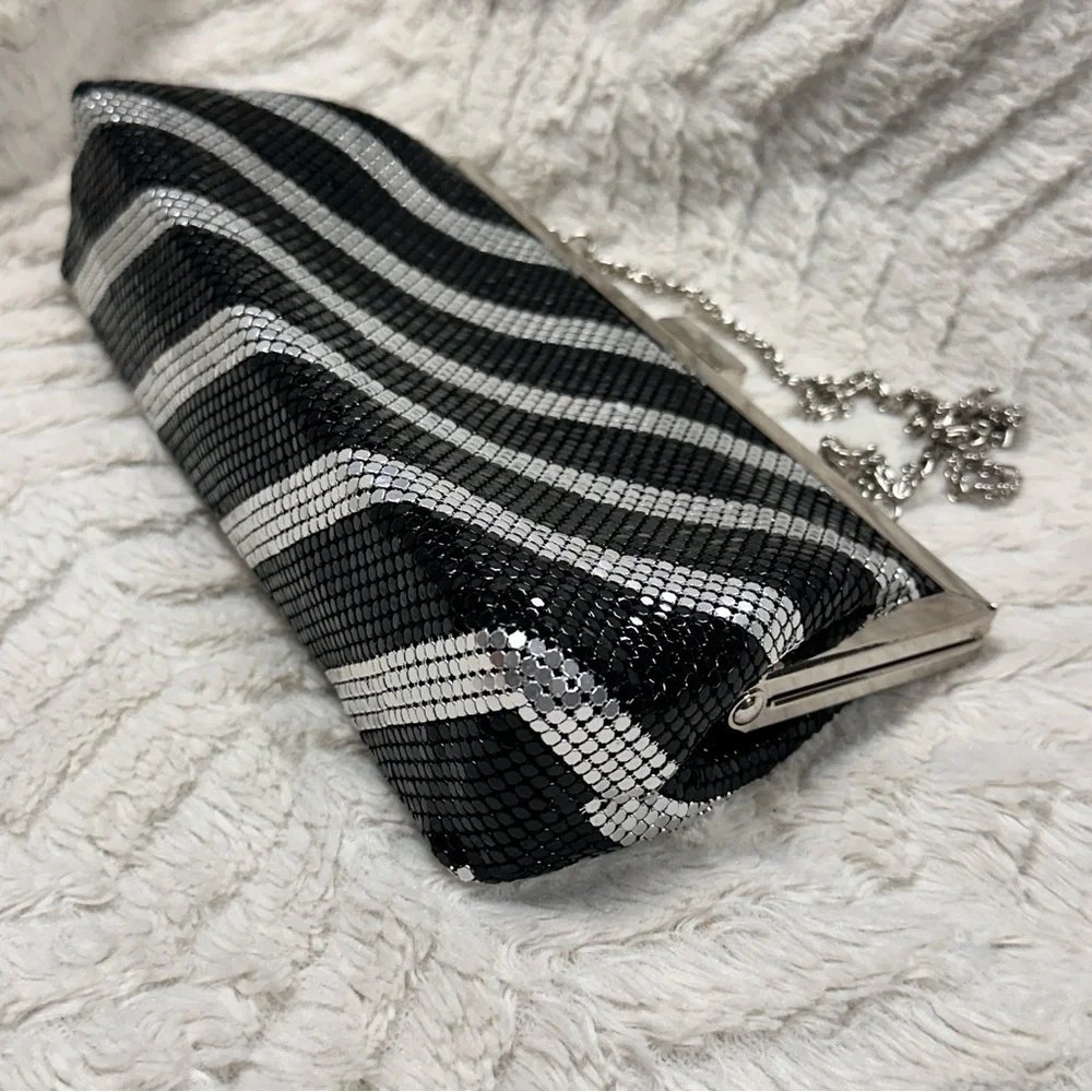 Kate Landry Vintage style Black & Silver Striped  chainmail purse, Chain Strap